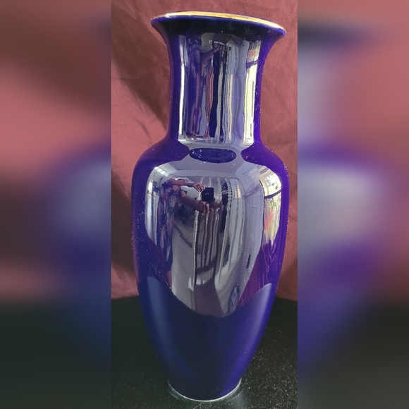 Cobalt Blue Kutani Vase, Japanese Rickshaw, Decorative Flower cart 12.5" - Picture 3 of 12